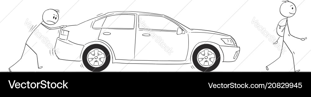 Cartoon of man pushing his broken car other Cartoon of man pushing his broken car other vector image