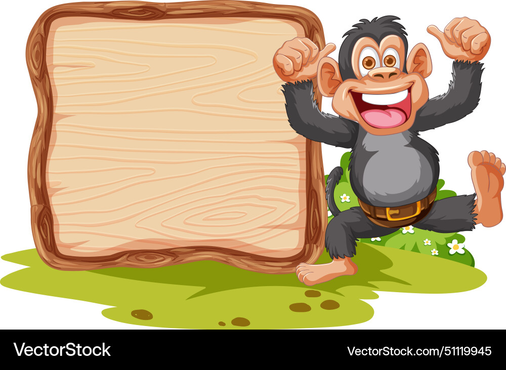 Happy monkey gesturing towards an empty signboard Happy monkey gesturing towards an empty signboard Vector Image