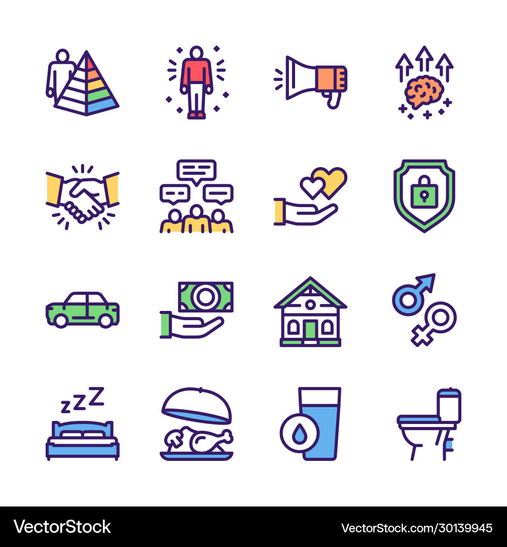 Hierarchy human needs linear color icon set Hierarchy human needs linear color icon set vector image
