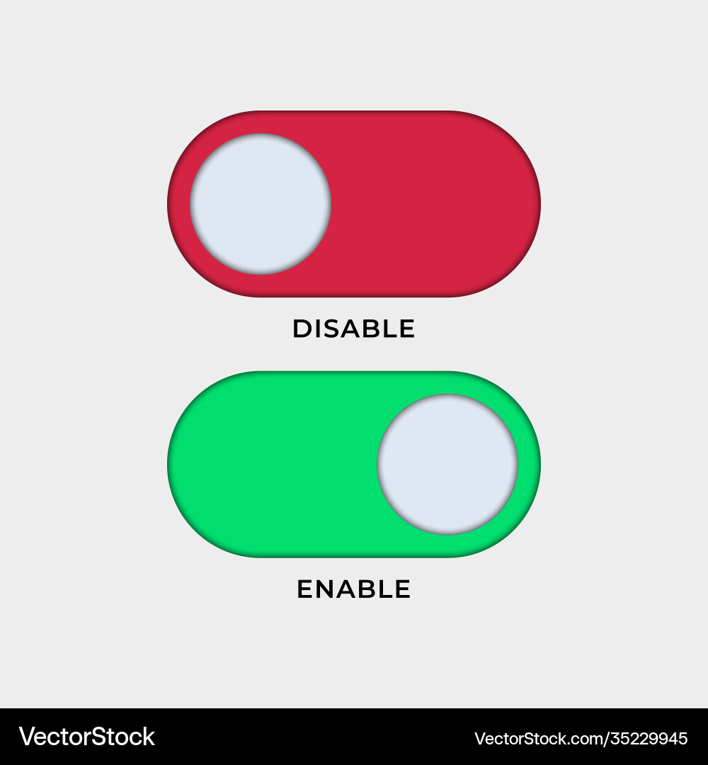 On and off toggle switch buttons material design On and off toggle switch buttons material design vector image