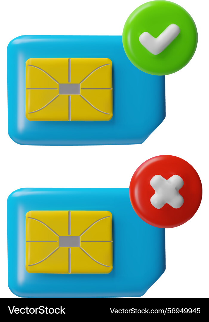 Sim card microchip 3d icons set render Sim card microchip 3d icons set render vector image