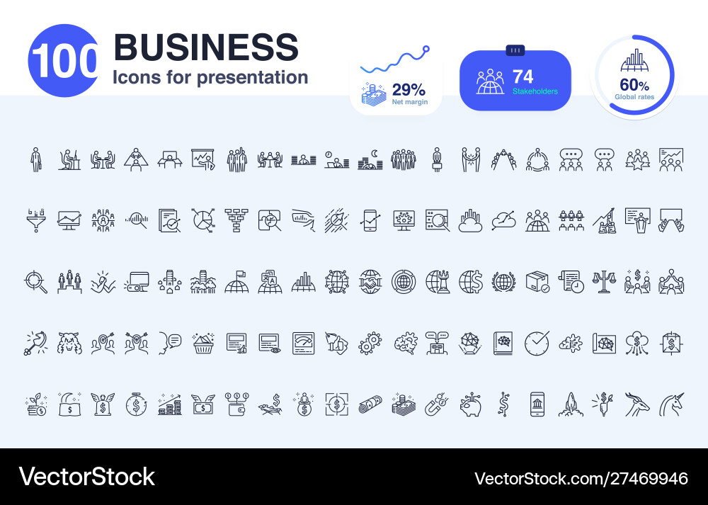 100 business line icon vector image