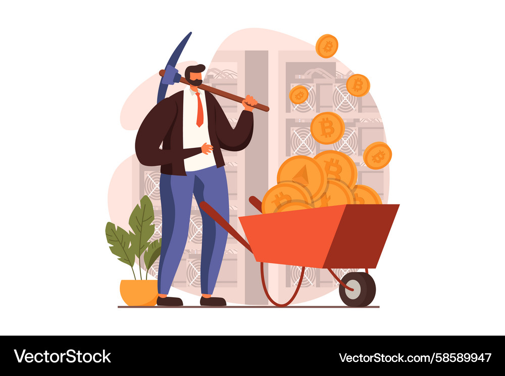 Cryptocurrency mining web concept in flat design Vector Image