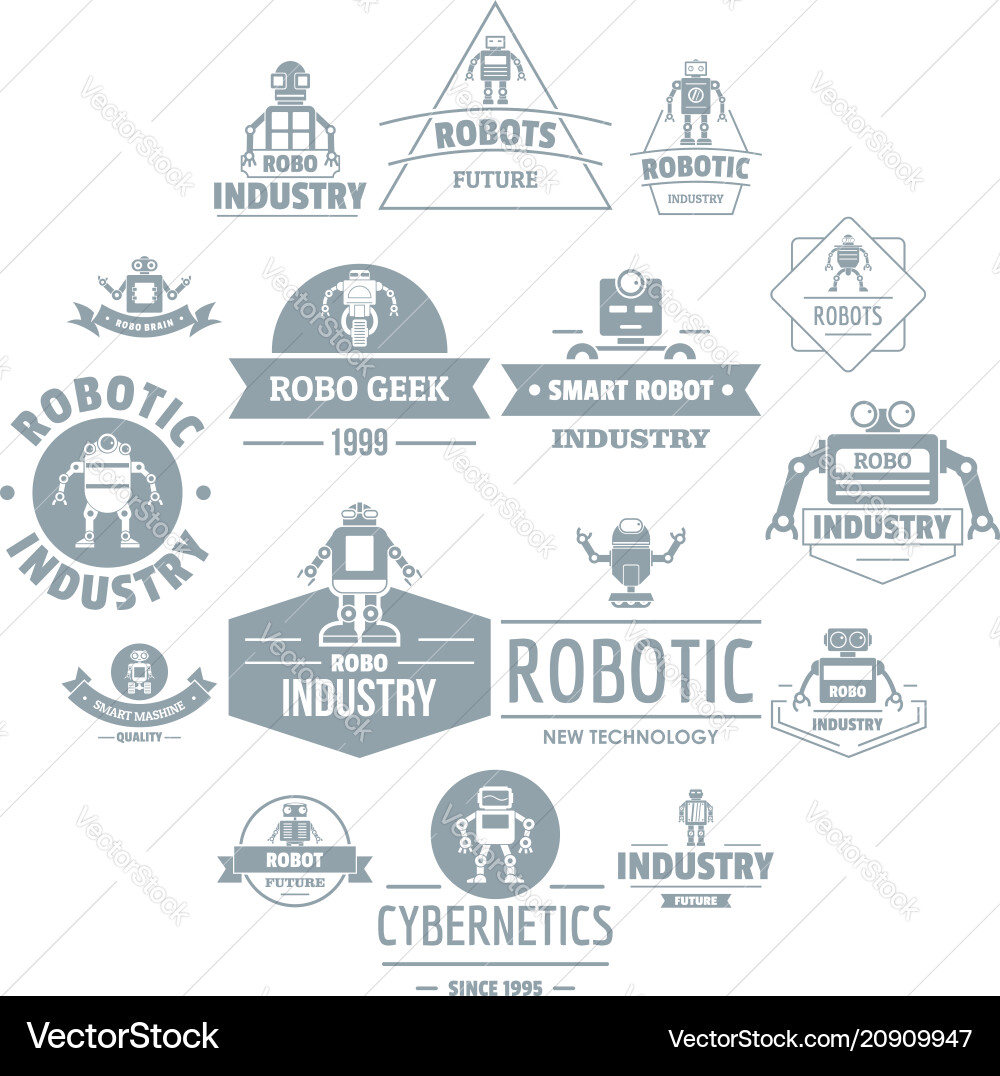 Robot logo icons set simple style Robot logo icons set simple style vector image