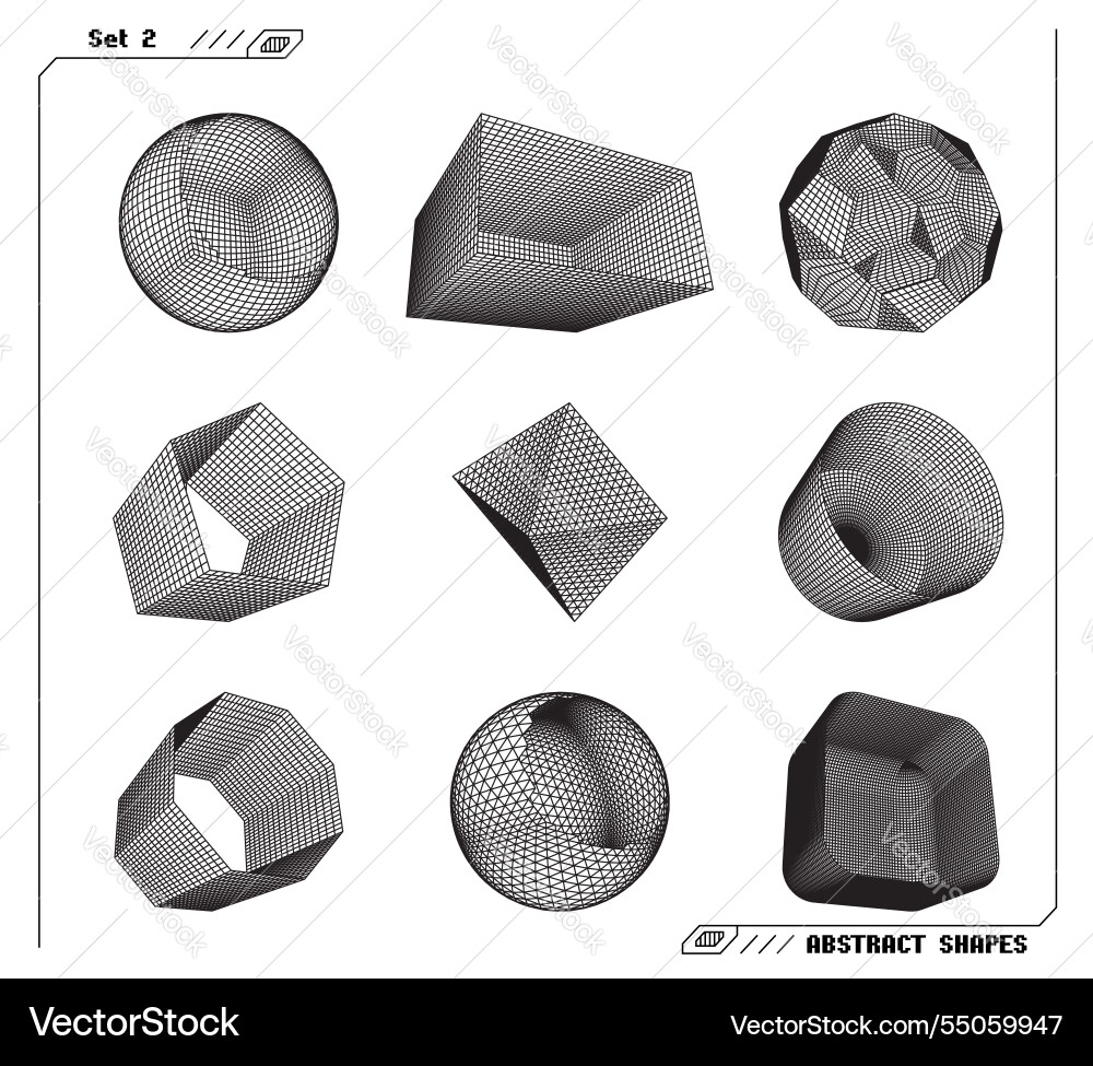Set of abstract 3d wireframe shapes or elements Vector Image