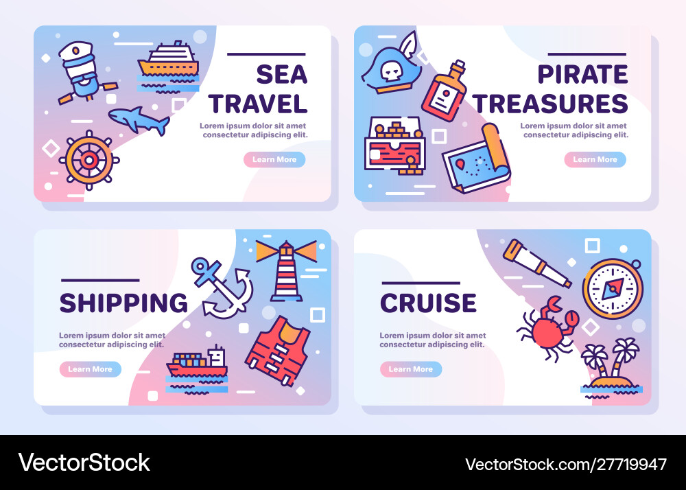 Voyage items color linear icons set Voyage items color linear icons set vector image