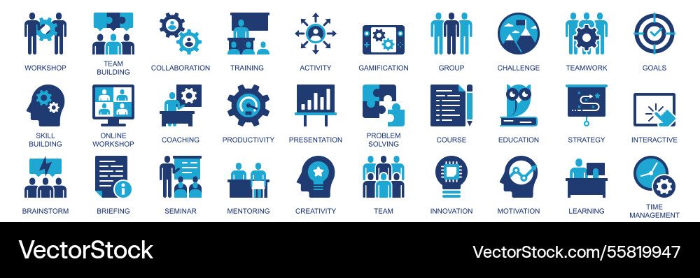 Workshop icon set in flat duotone solid icons web Workshop icon set in flat duotone solid icons web vector image