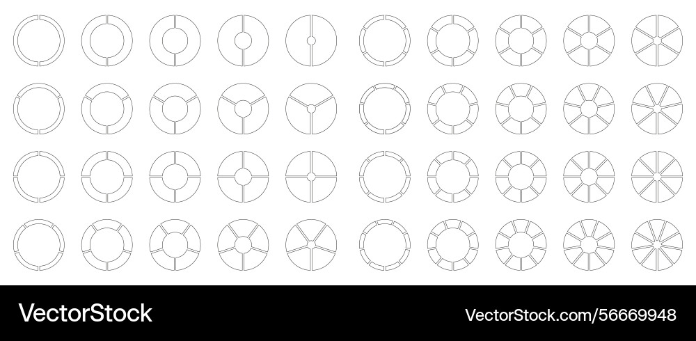 Circle division from 2 to 9 equal parts segmented Vector Image