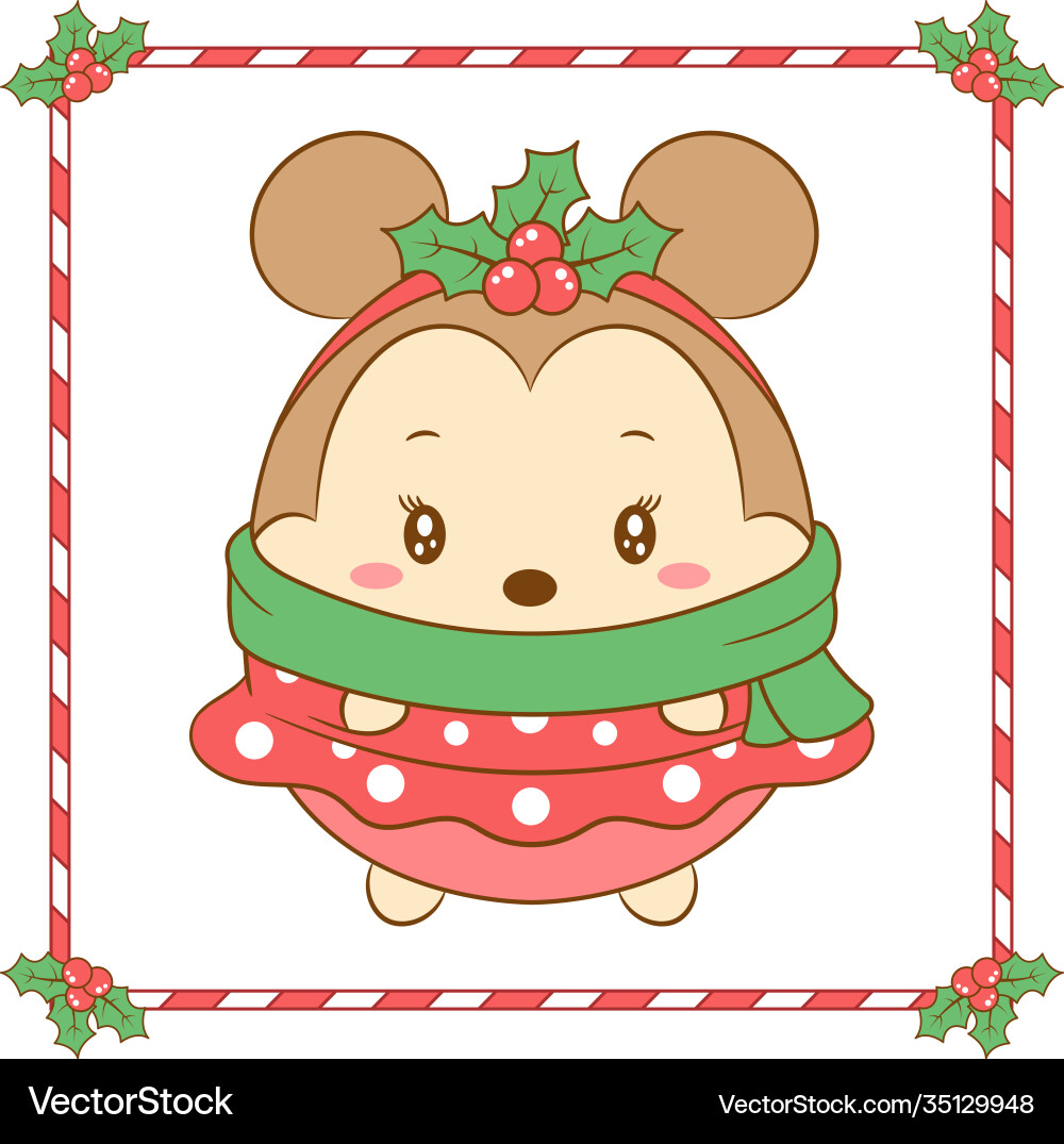 Merry christmas cute mouse drawing and green scarf Merry christmas cute mouse drawing and green scarf vector image