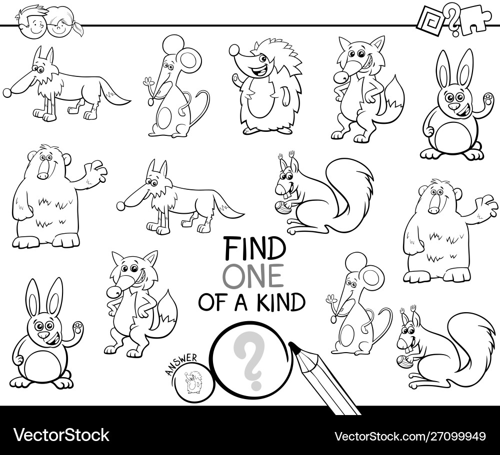 One a kind game with animal characters color Vector Image
