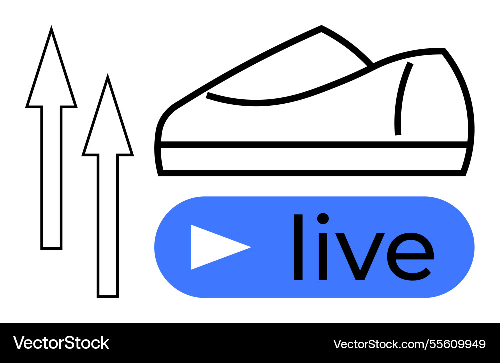 Sneaker with play button and arrows representing Sneaker with play button and arrows representing Vector Image