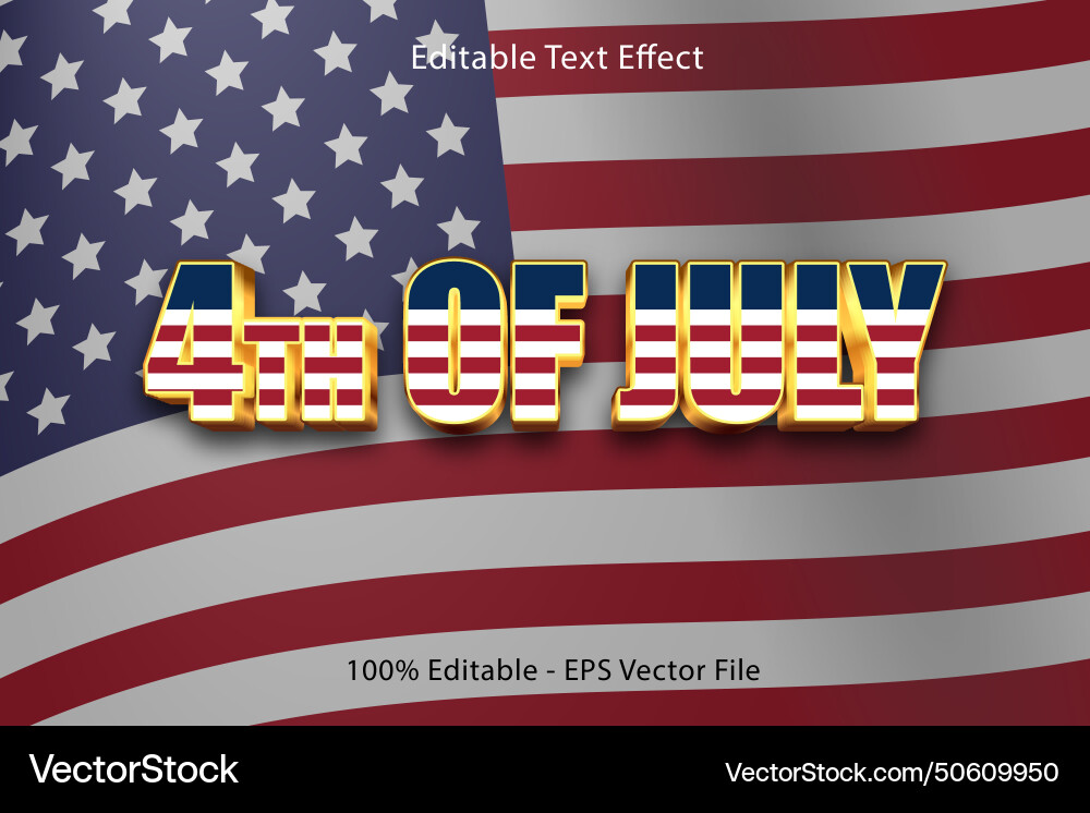 4th of july editable text effect 3 d emboss 4th of july editable text effect 3 d emboss Vector Image