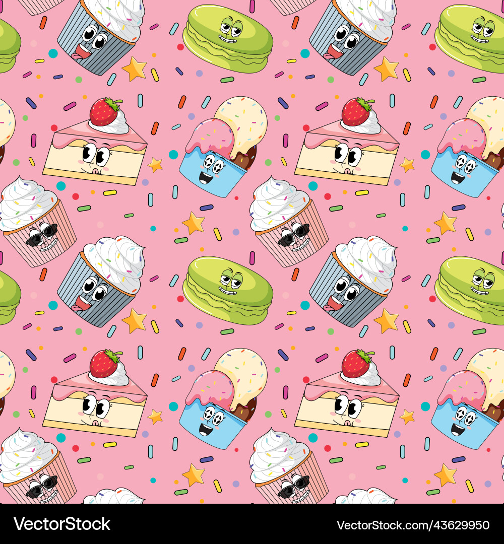 Süßes Dessert Cartoon nahtloses Muster Süßes Dessert Cartoon nahtloses Muster vektorbild