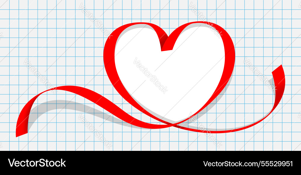 Ribbon red with heart shape on grid background Vector Image