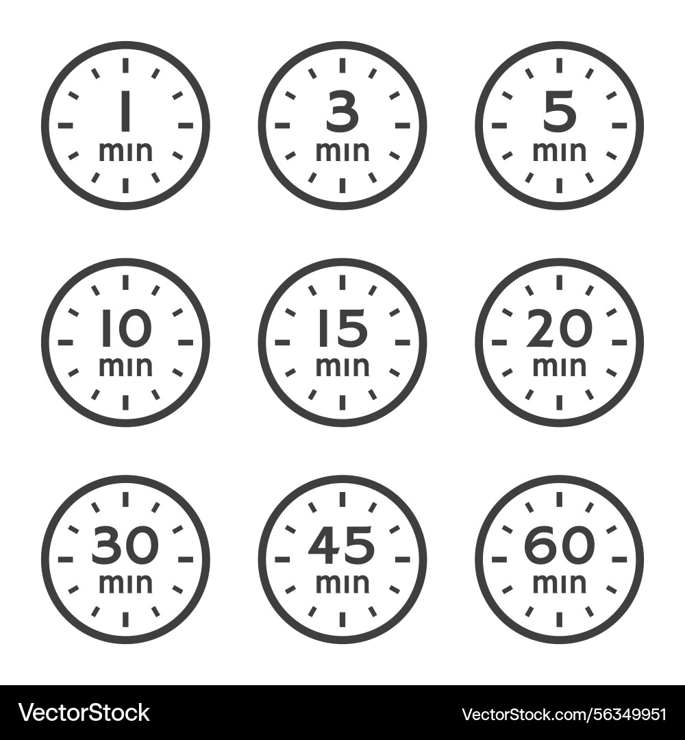 Timer clock stopwatch icon set from 1 to 60 Timer clock stopwatch icon set from 1 to 60 vector image