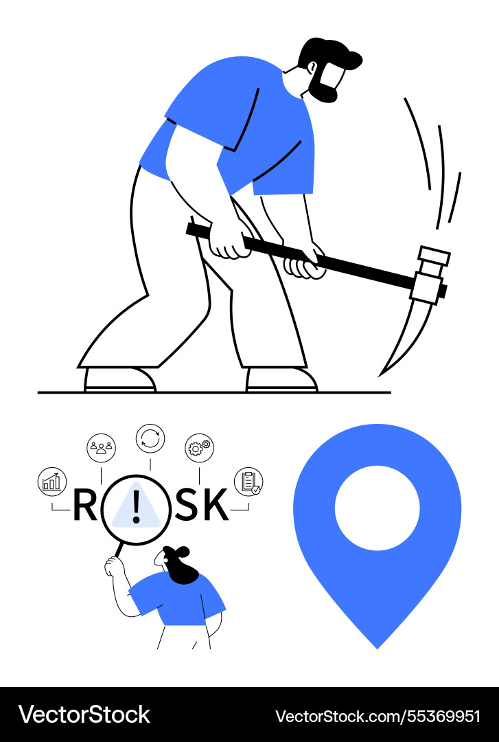 Worker mining with a pickaxe risk assessment via Worker mining with a pickaxe risk assessment via vector image