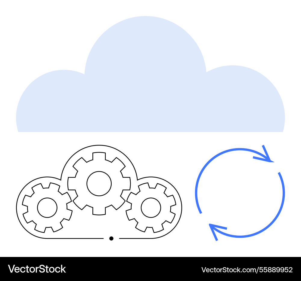 Cloud computing with gears and circular arrows Vector Image