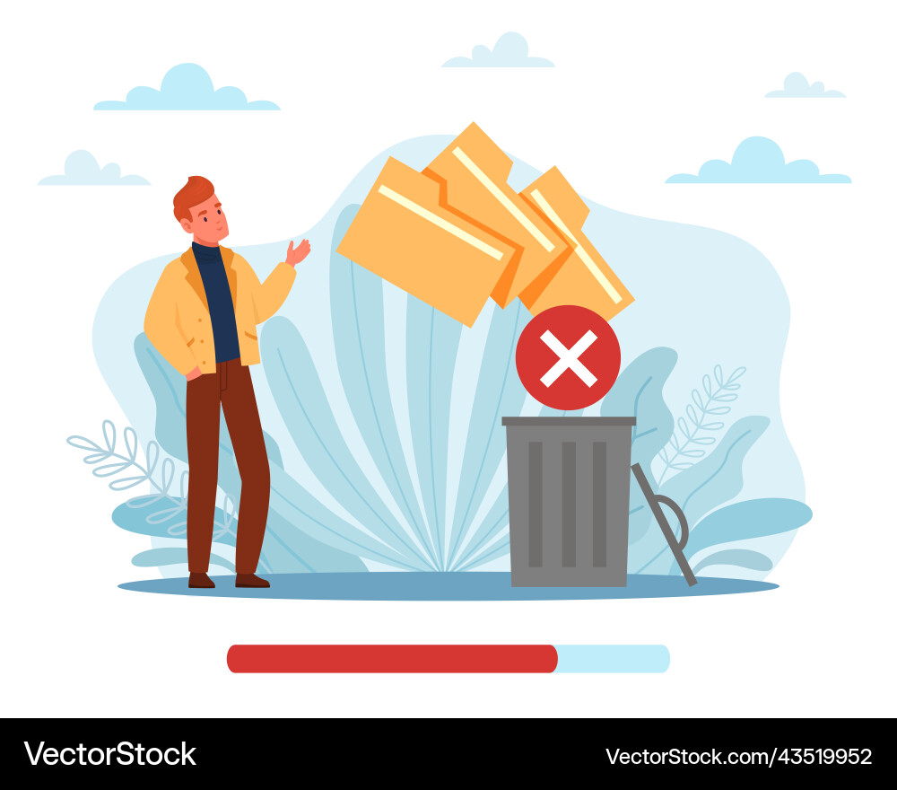 Delete moving unnecessary files to trash Delete moving unnecessary files to trash vector image