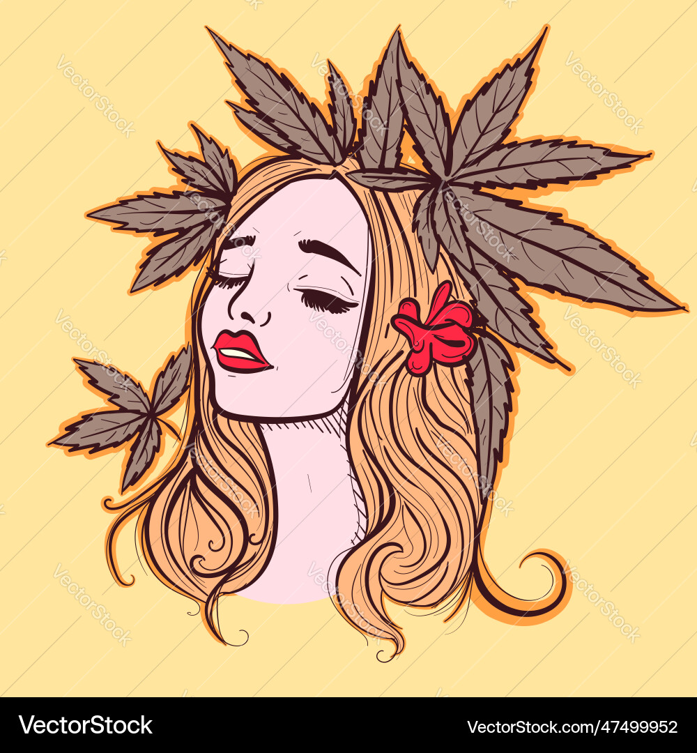 Digital art of a woman avatar with marijuana leaf Digital art of a woman avatar with marijuana leaf vector image
