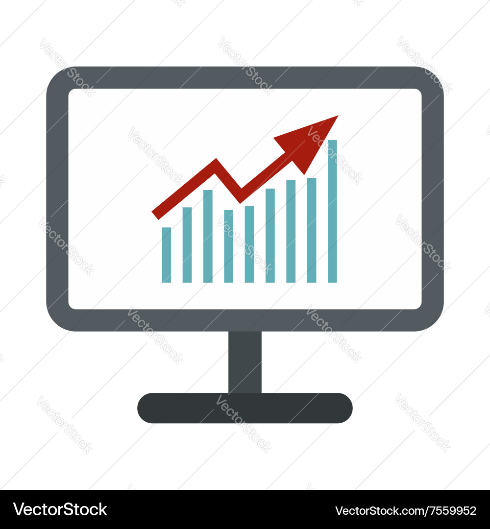 Graph on the computer monitor flat icon vector image