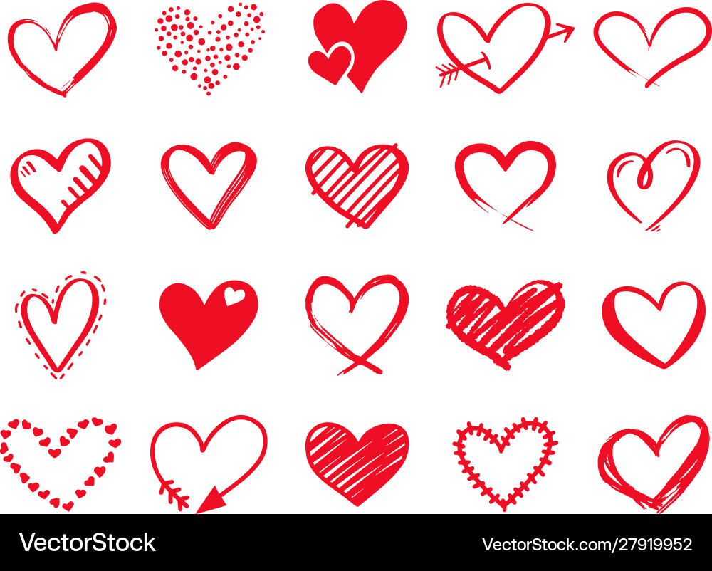 Hand drawn scribble hearts painted heart shaped vector image