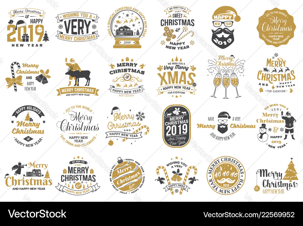 Satz von fröhlichen Weihnachten und glückliches neues Jahr Stempel Satz von fröhlichen Weihnachten und glückliches neues Jahr Stempel vektorbild