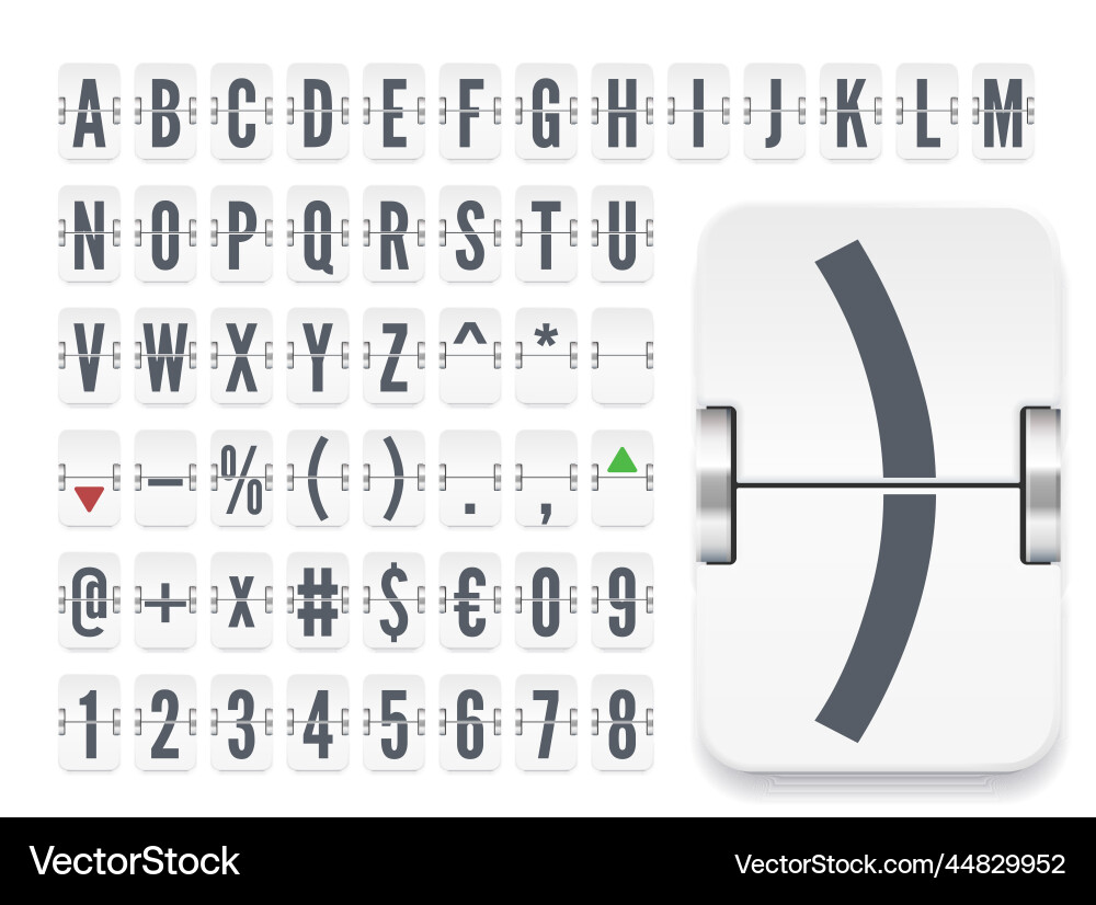 White scoreboard abc font with numbers for stock White scoreboard abc font with numbers for stock vector image