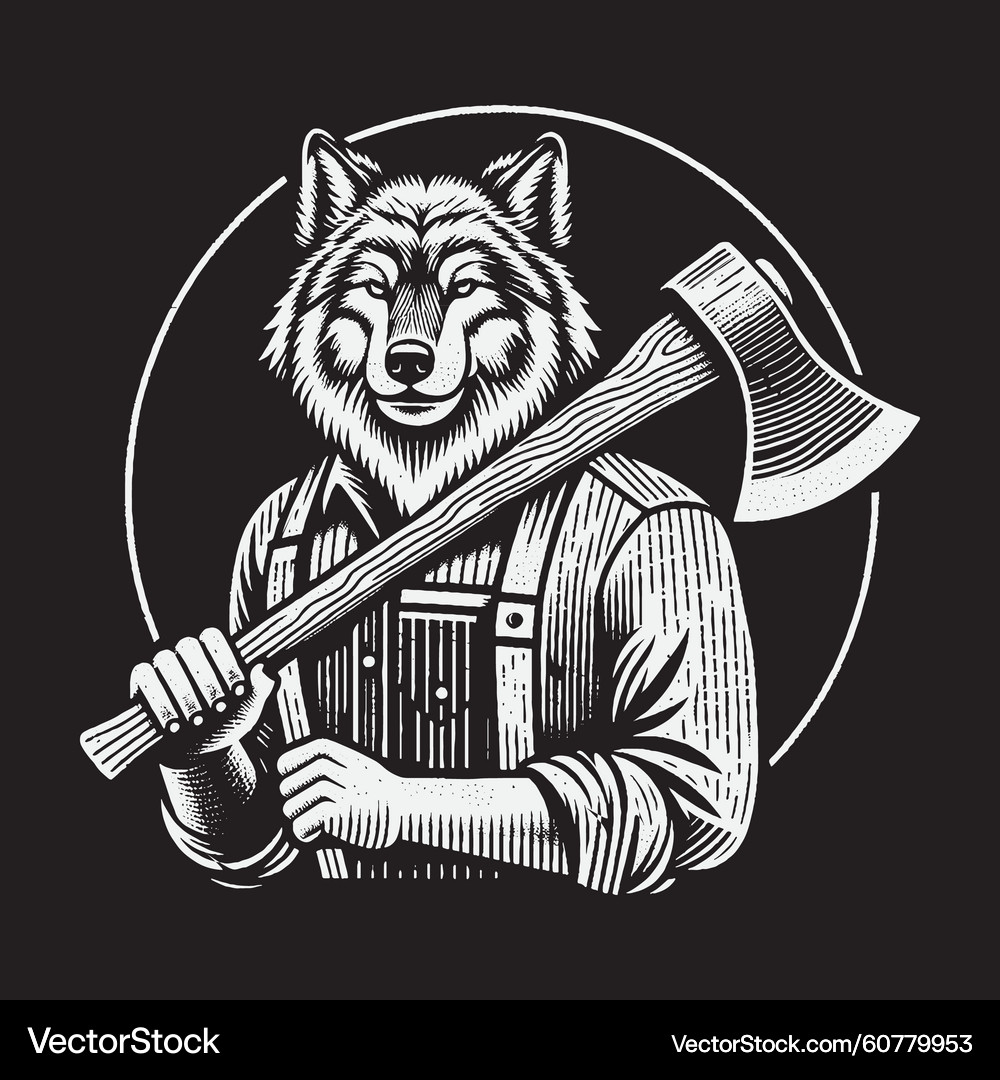 Vintage Wolf Lumberjack Engraving – Royalty-Free Vector | VectorStock