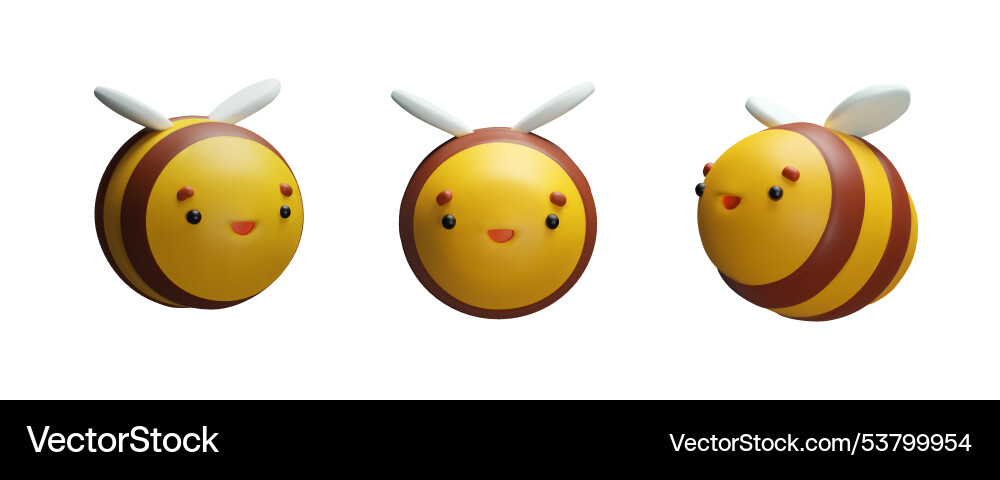3d rendering striped bee collection Vector Image