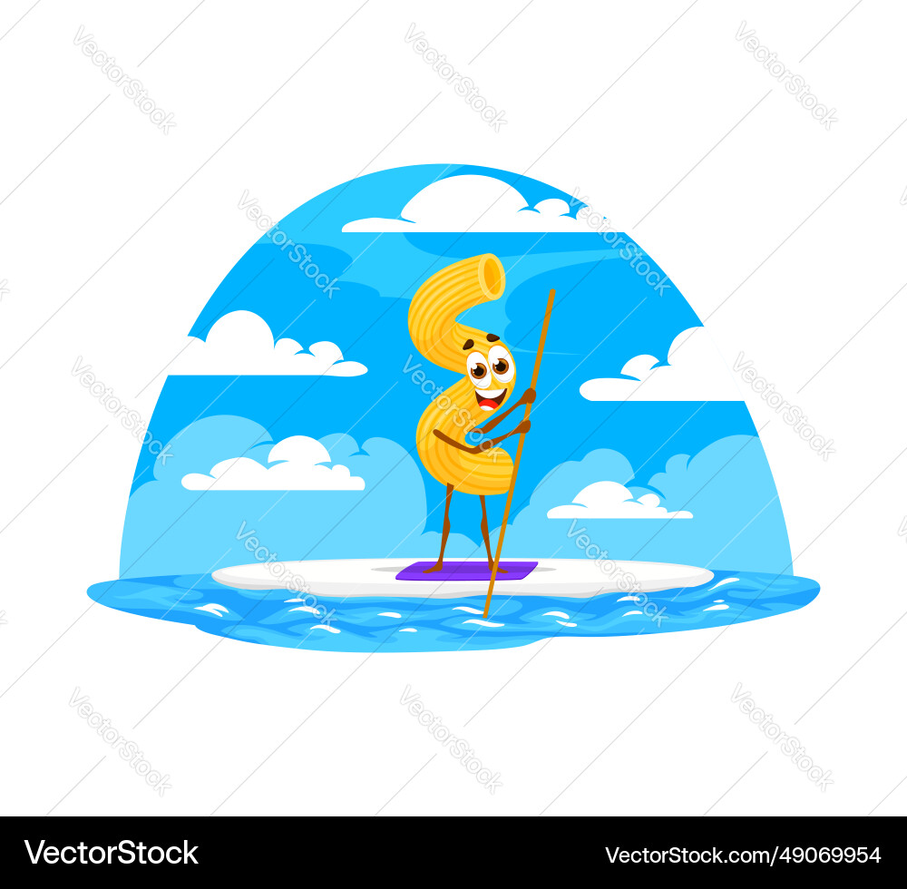 Cartoon cavatappi pasta charakter mit sup board Cartoon cavatappi pasta charakter mit sup board vektorbild