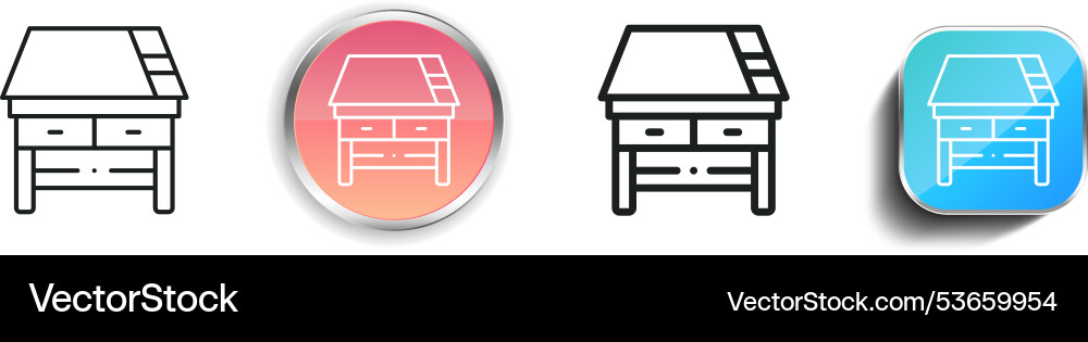 Drawing desk icon thin linear regular and button vector image