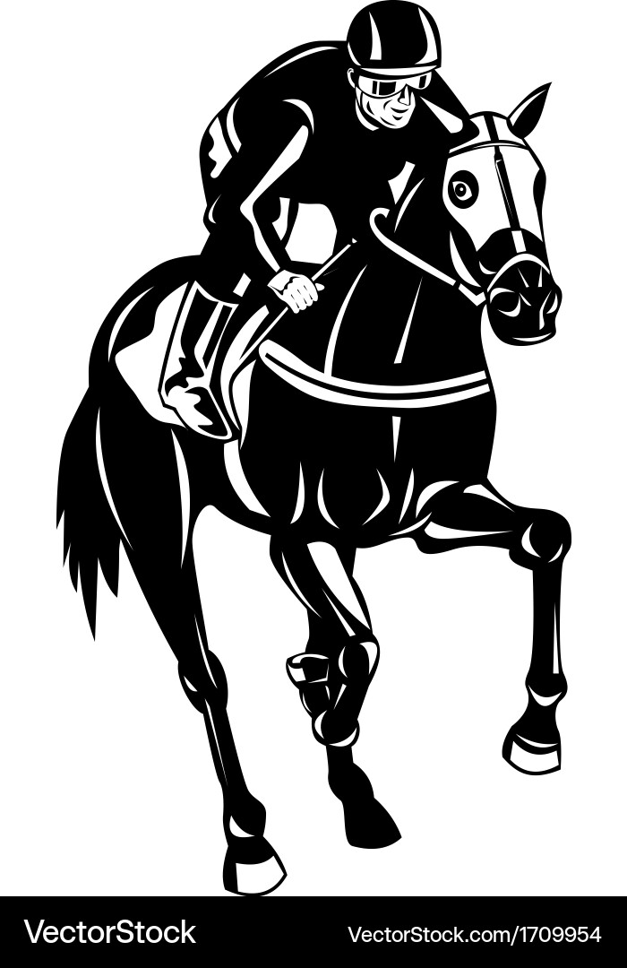 Horse Racing Silhouette Woodcut Vector Image