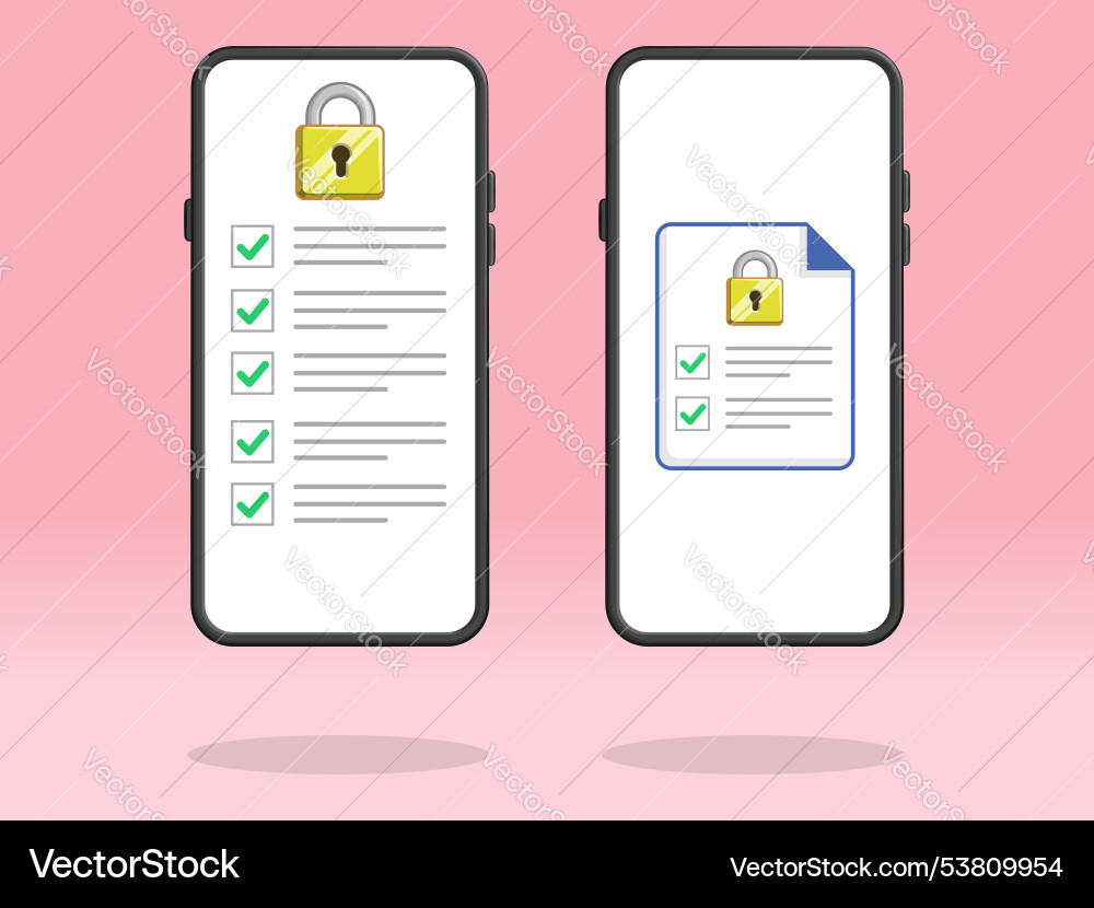 Smartphone checklist lock security encryption Smartphone checklist lock security encryption vector image
