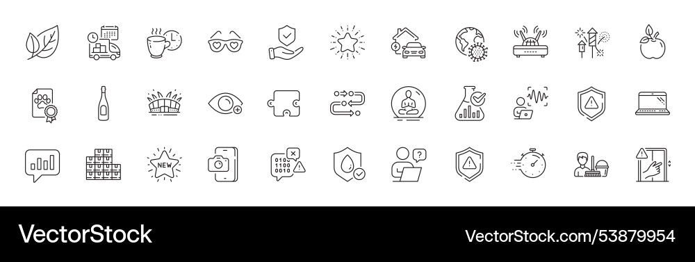Timer champagne and binary code line icons Timer champagne and binary code line icons vector image