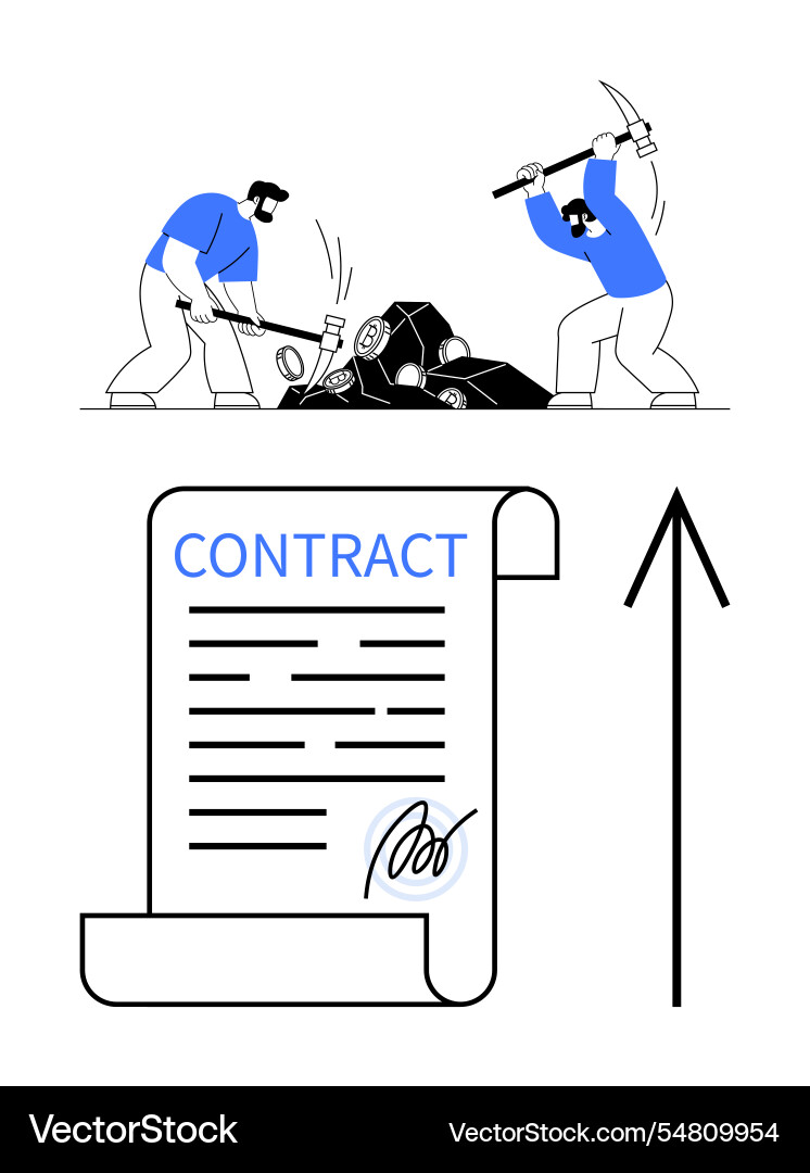 Workers using sledgehammers to break rocks above vector image