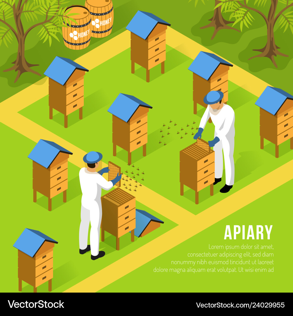 Beekeepers at Apiary - Isometric View Vector Image