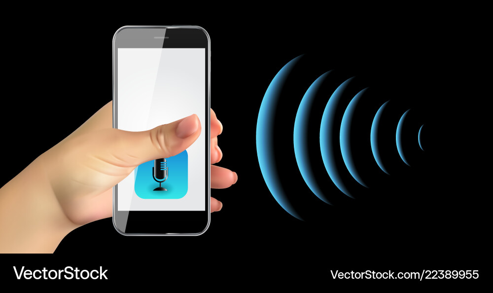 Hand with mobile phone microphone button Hand with mobile phone microphone button vector image
