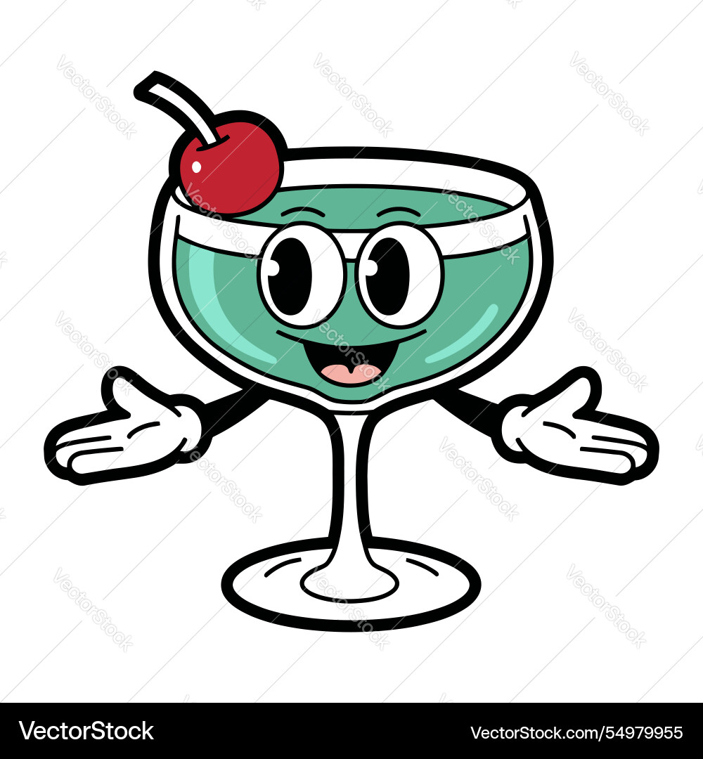 Happy cocktail glass with cherry Happy cocktail glass with cherry vector image