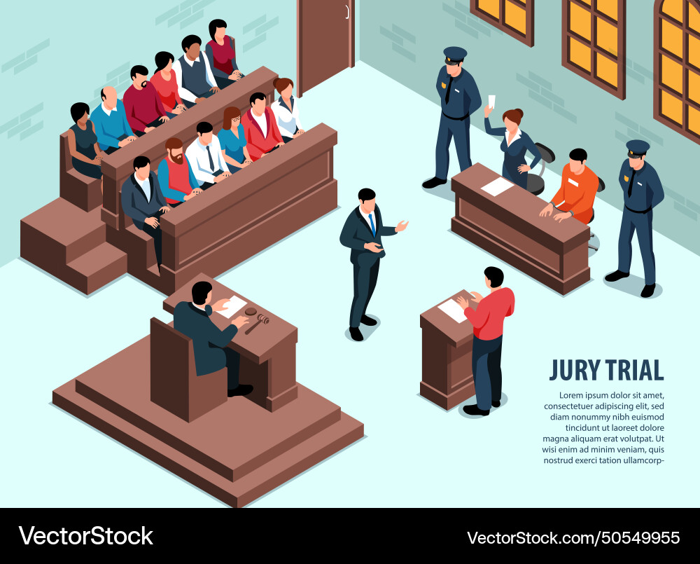 Jury trial isometric background Jury trial isometric background Vector Image