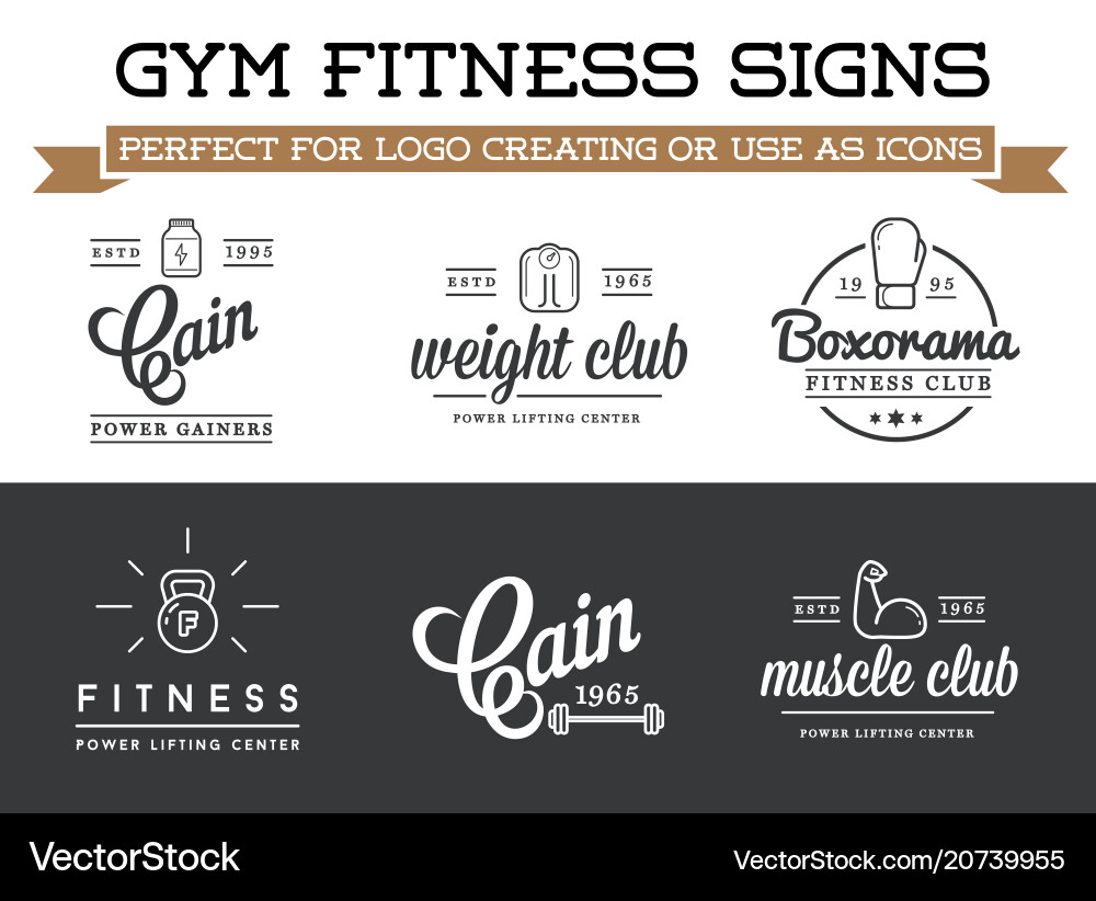 Set of fitness aerobics gym elements and logotype Set of fitness aerobics gym elements and logotype vector image