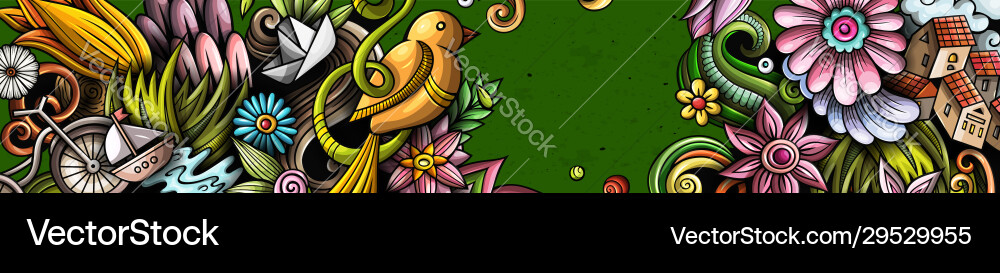 Spring hand drawn doodle banner cartoon detailed Spring hand drawn doodle banner cartoon detailed vector image