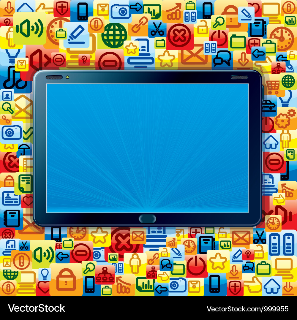 Tablet pc with apps background Vector Image