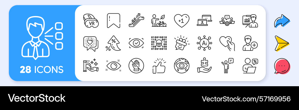 Agent binary code and vr line icons for web app Agent binary code and vr line icons for web app vector image