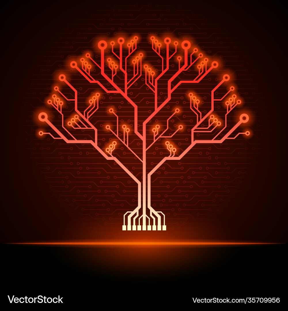 Circuit board pattern in form a tree Vector Image
