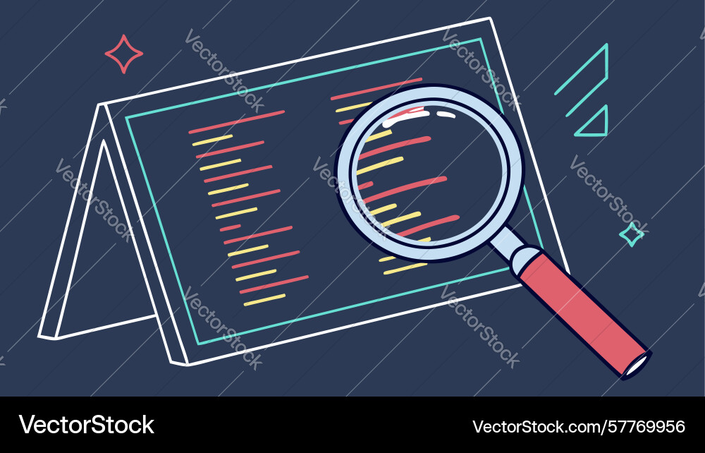 Code-Audit auf Desktop-Display mit Vergrößerung vektorbild