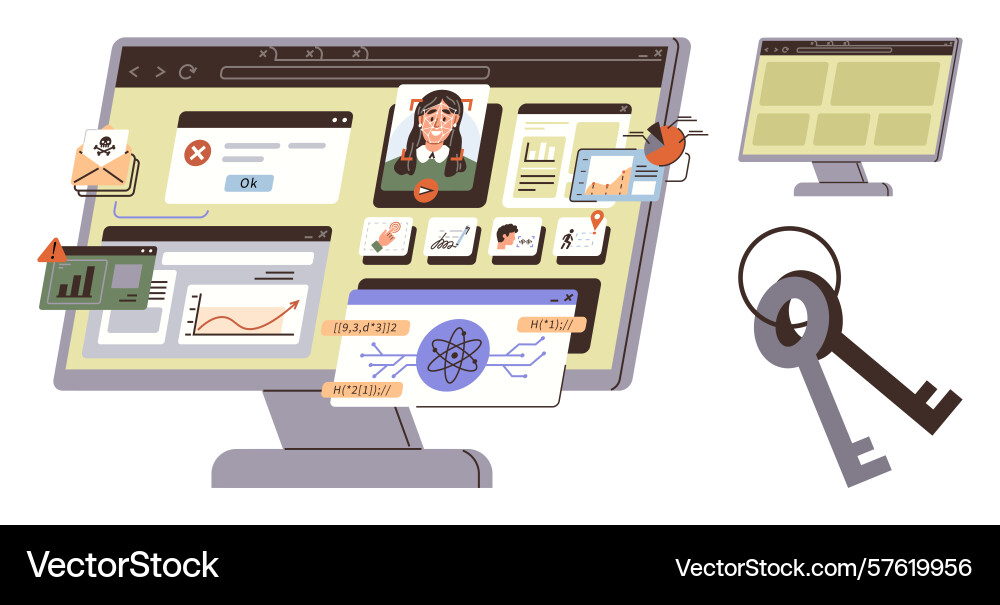 Cybersecurity concepts with computer screen Cybersecurity concepts with computer screen vector image
