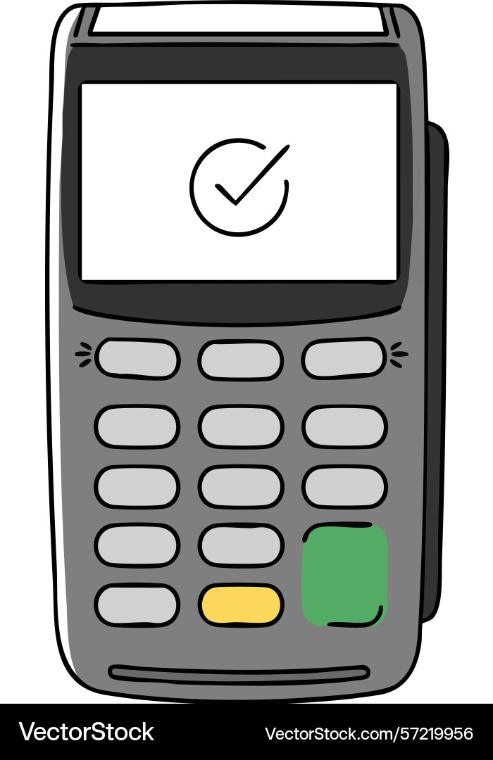 Payment terminal device with checkmark on screen Payment terminal device with checkmark on screen vector image