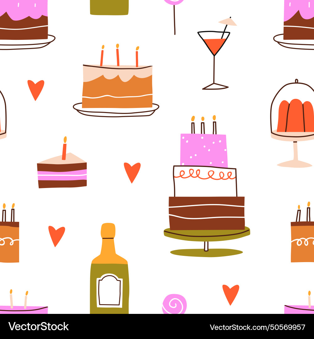 Birthday cakes seamless pattern endless party Birthday cakes seamless pattern endless party vector image