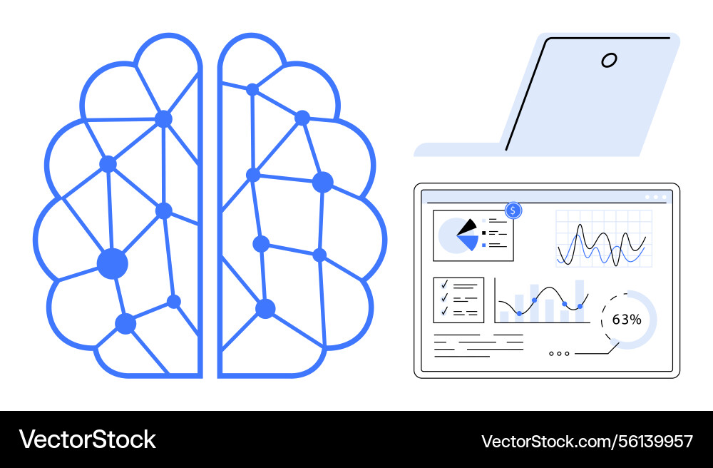 Brain with neural network connections and data Vector Image