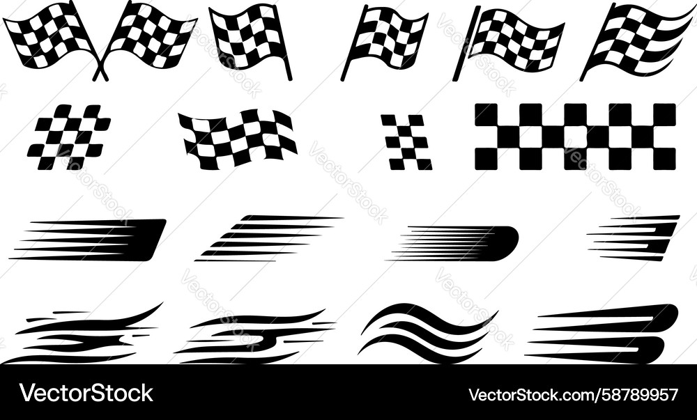 Racing flags and speed lines graphics set Vector Image